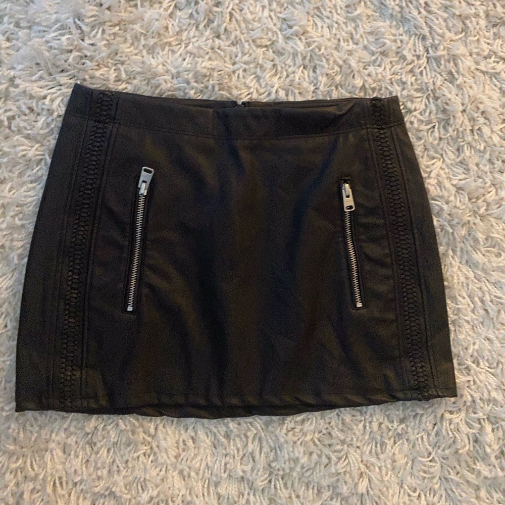 Leather black mini skirt